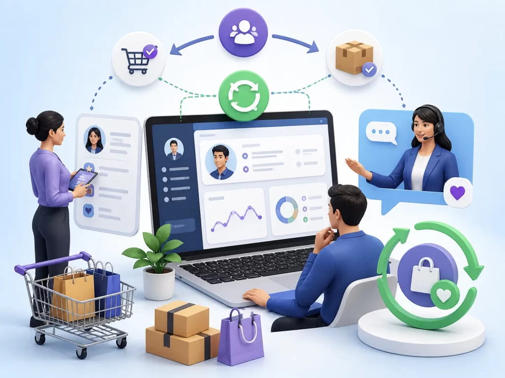 Een moderne webshop-CRM die klantdata, service en herhaalaankopen overzichtelijk samenbrengt.