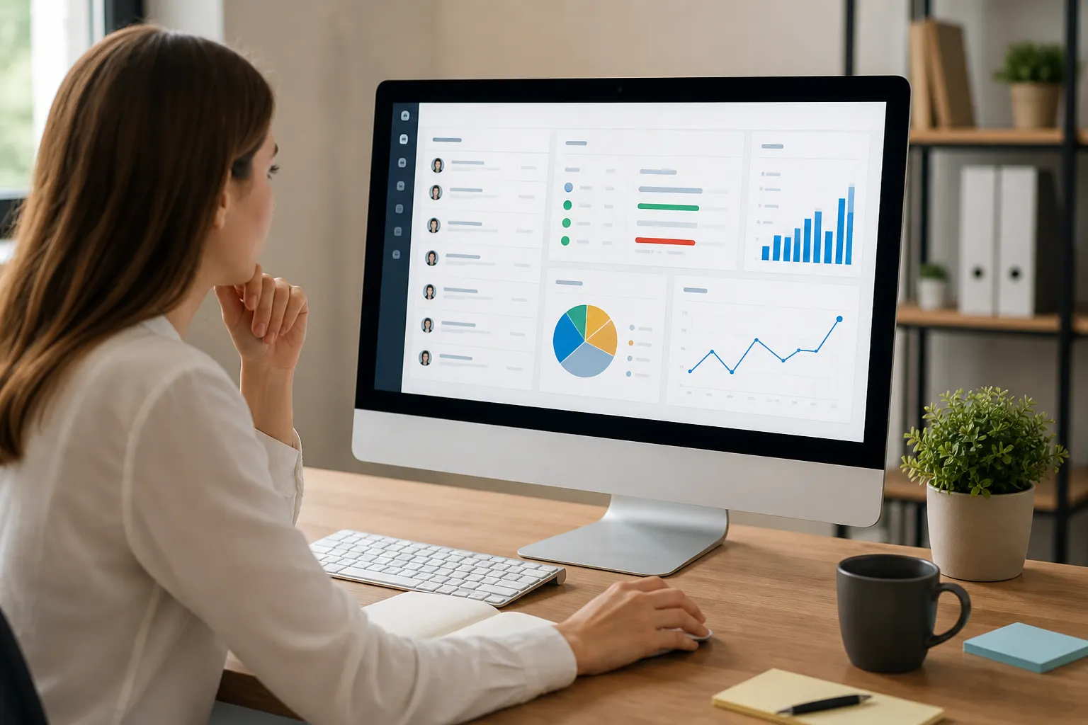 Een moderne werkplek met een CRM-dashboard voor beter klantbeheer en overzicht.