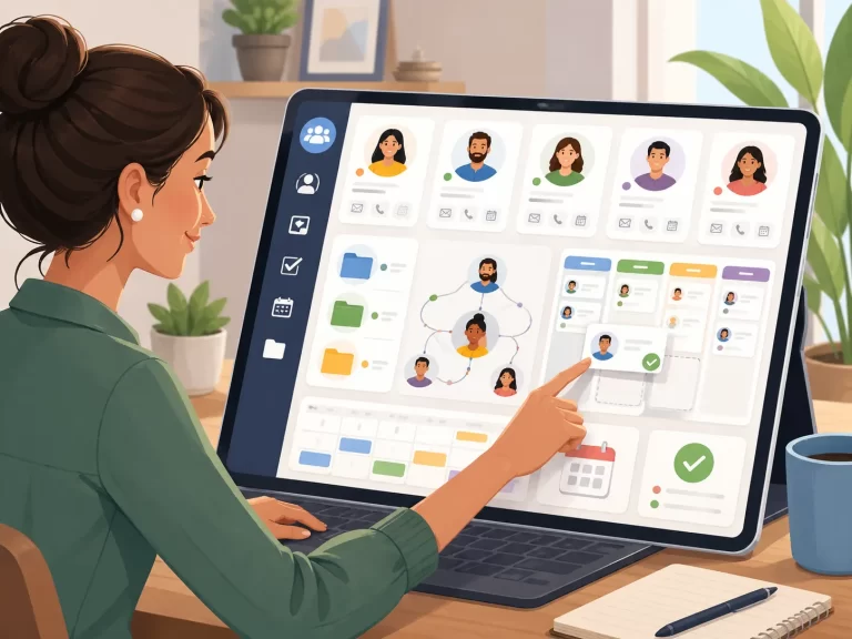 Een overzichtelijk CRM-dashboard waarmee ondernemers klanten, afspraken en taken eenvoudig beheren zonder ingewikkelde software.